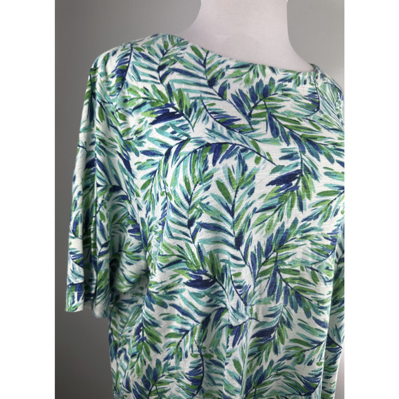 J. Jill Pima Slub Elbow Sleeve Tee Spearmint Tropical Floral Top Plus Size 4X - Picture 2 of 11